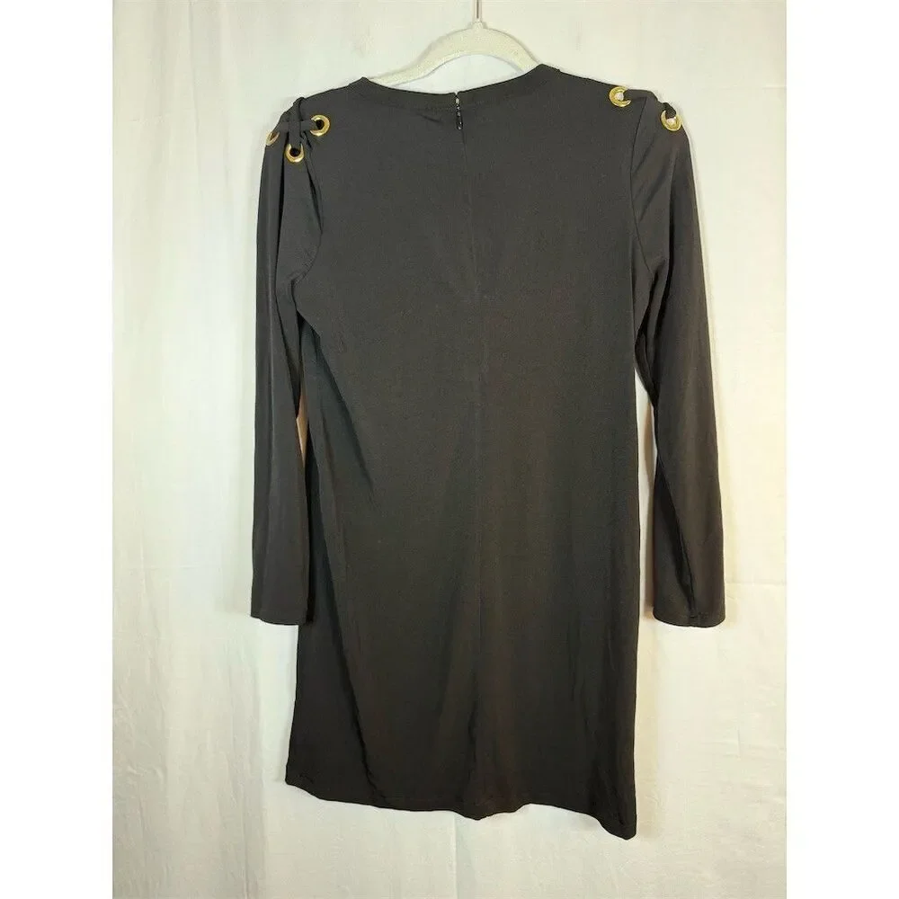 Michael Kors Dress Womens Size S Black Long Sleeve Shift Gold Grommet